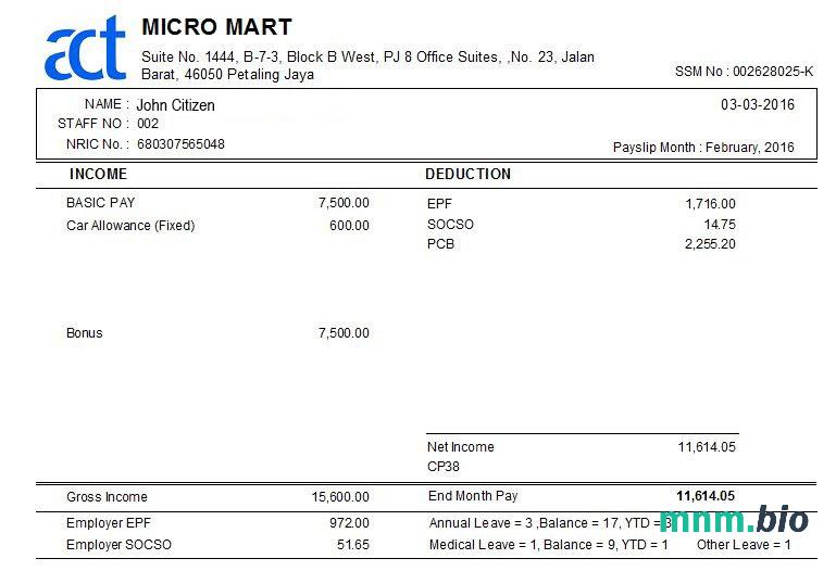 Szablon odcinka wypłaty MALAYSIA MICRO MART w formatach Word i PDF